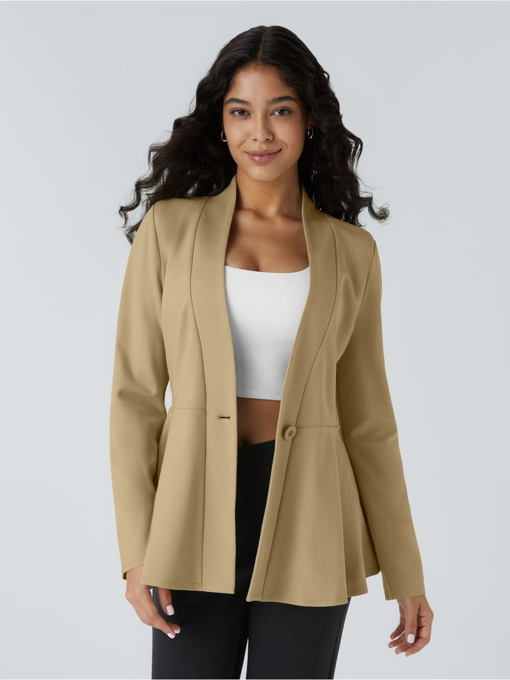 Halara NWT V Neck Single Button Peplum Work Jacket Taos Taupe Women L